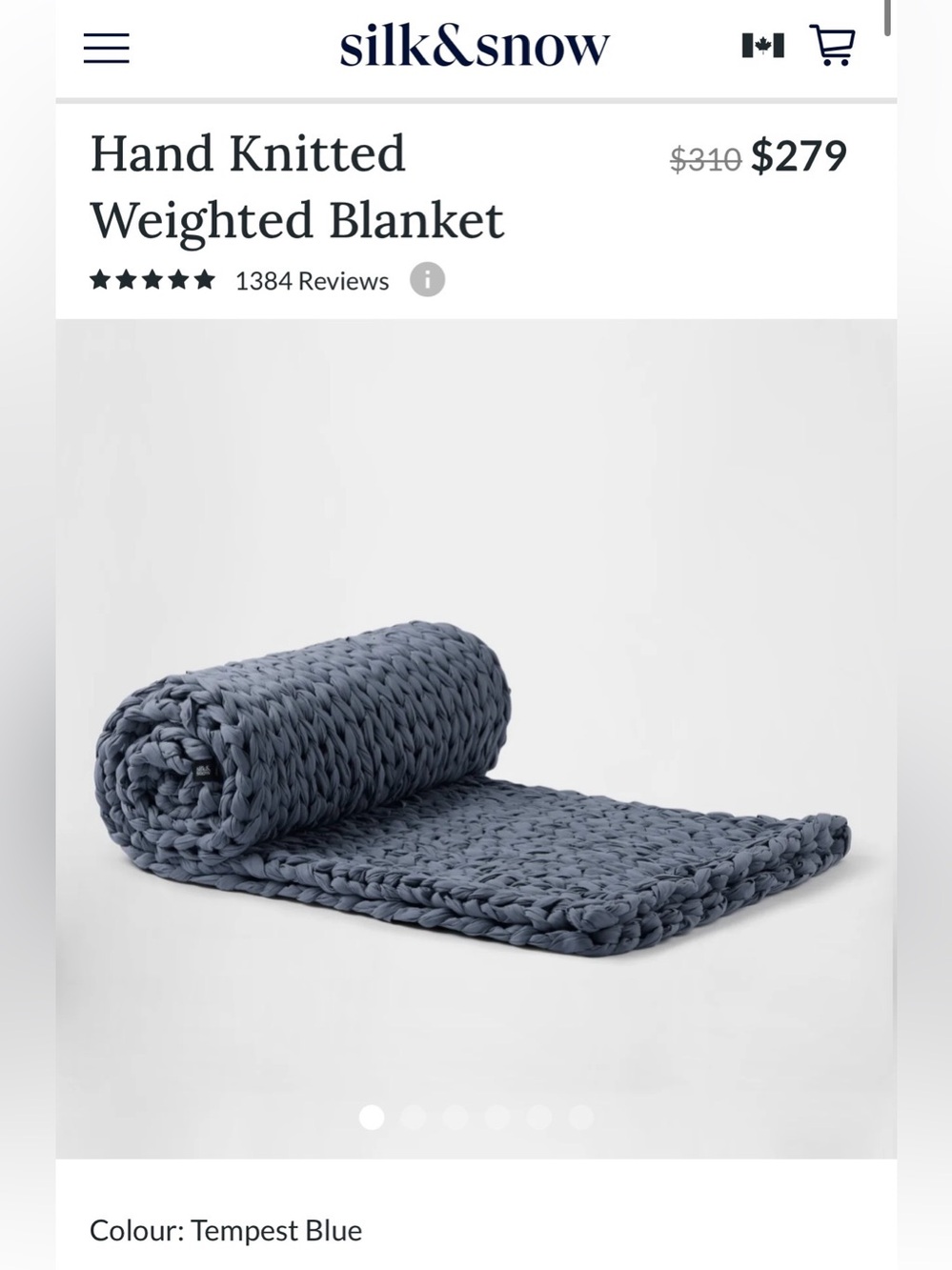 $315.27 Silk&Snow 20lbs Hand Knitted Weighted Blanket, Tempest Blue
